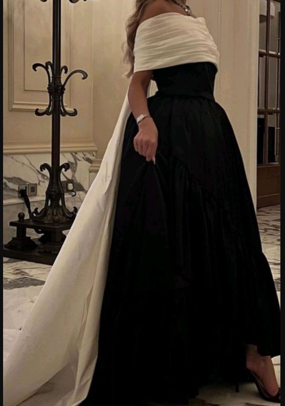 Vestidos de fiesta de satén blanco y negro de lujo con cola desmontable, vestido de noche para cóctel hecho a medida Y5025