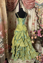 Vestido de fiesta largo de satén con tirantes finos, corte A, verde salvia, estilo vintage, con cuentas, Y8517