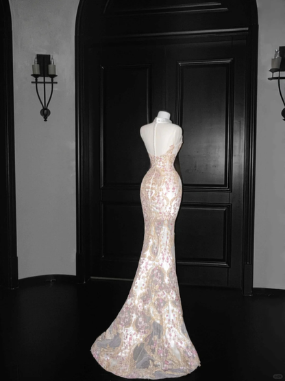 Vestido de fiesta de sirena con apliques de tul y lentejuelas, elegante, con abertura, vestido de noche formal Y8661