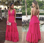 Elegante vestido de noche rosa intenso, corte A, vestido formal rosa intenso Y5337
