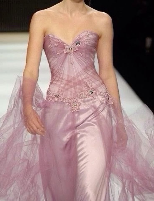 Vestido largo de fiesta de noche con apliques de tul y satén rosa encantador Y8439