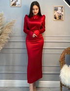 Rotes elegantes Abendkleid mit langen Ärmeln Rotes Ballkleid Y6933