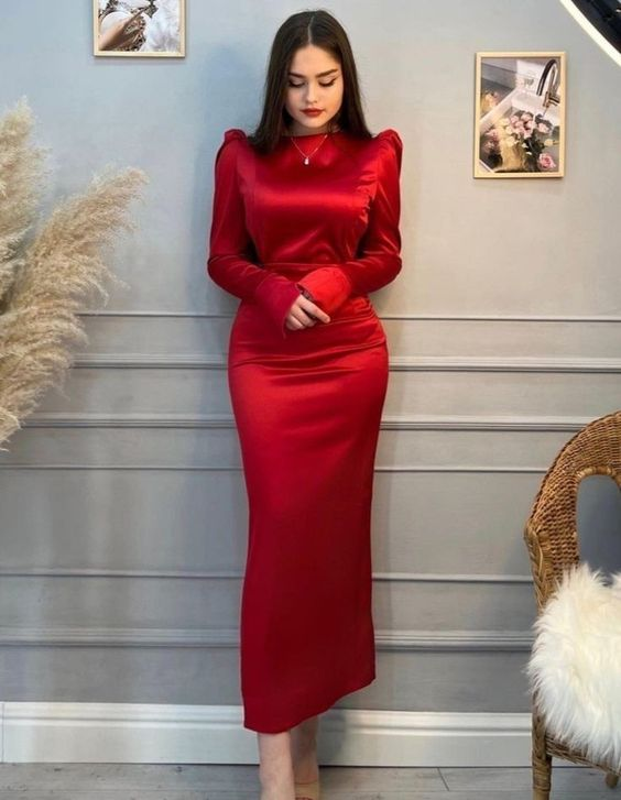 Rotes elegantes Abendkleid mit langen Ärmeln Rotes Ballkleid Y6933