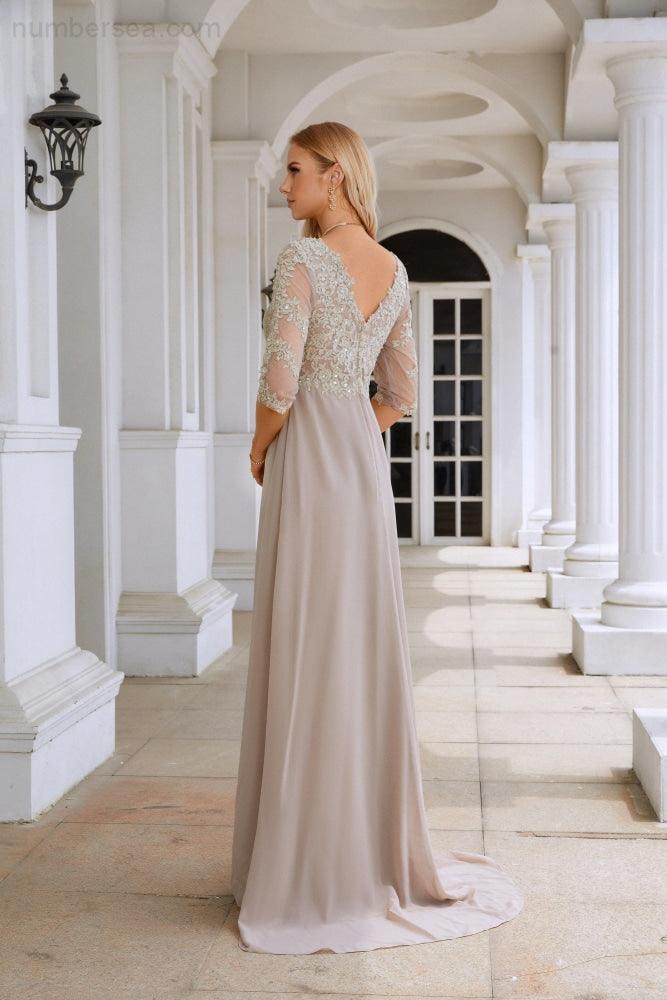 Women Chiffon V Neck Long Half Sleeves  Mother of Bride Dress Wedding Wedding Party  SY28108