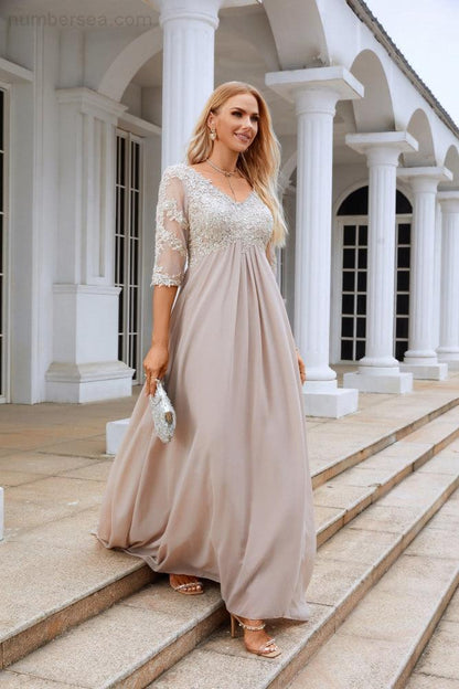 Women Chiffon V Neck Long Half Sleeves  Mother of Bride Dress Wedding Wedding Party  SY28108