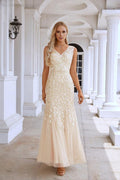 Vestido de dama de honor con escote en V, bordado, sin mangas, largo hasta el suelo, estilo sirena, para boda, fiesta, graduación, SY28110 