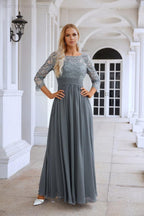 Vestido de noche de gasa con cuello redondo y manga larga para dama de honor, con encaje, para graduación y boda, SY28114 