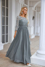 Vestido de noche de gasa con cuello redondo y manga larga para dama de honor, con encaje, para graduación y boda, SY28114 