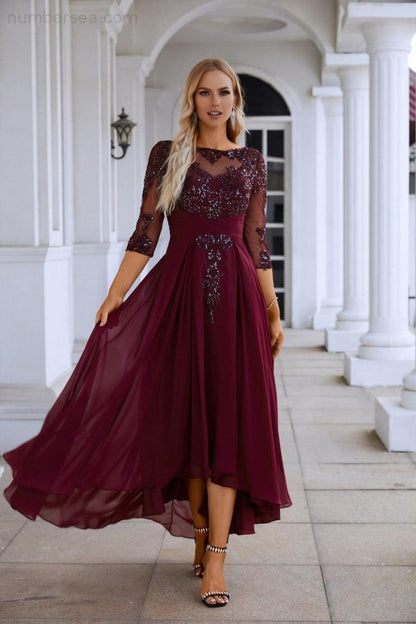 Women's Chiffon V Neck Tulle Embroidered Sequins Bridesmaid Evening Gown Prom Wedding Party Dress SY28129