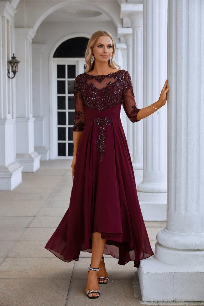Vestido de noche de gasa con escote en V y tul bordado con lentejuelas para dama de honor, para graduación, boda, fiesta, SY28129 