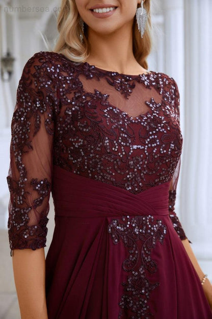 Women's Chiffon V Neck Tulle Embroidered Sequins Bridesmaid Evening Gown Prom Wedding Party Dress SY28129