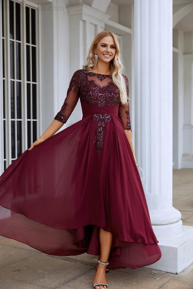 Women's Chiffon V Neck Tulle Embroidered Sequins Bridesmaid Evening Gown Prom Wedding Party Dress SY28129