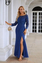Vestido de dama de honor de gasa con escote en V, bordado, manga larga, abertura frontal, para boda, fiesta, graduación, noche, SY28130 