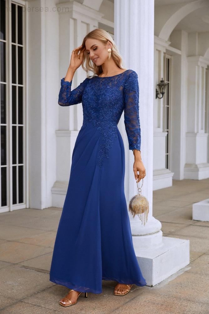 Vestido de dama de honor de gasa con escote en V, bordado, manga larga, abertura frontal, para boda, fiesta, graduación, noche, SY28130 