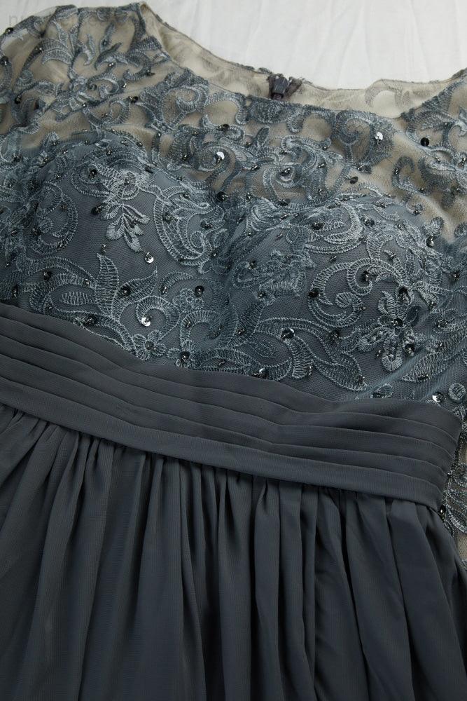 Damen Rundhals Langarm Spitze Chiffon Brautjungfer Abendkleid Abschlussball Hochzeit Abendkleid SY28114 
