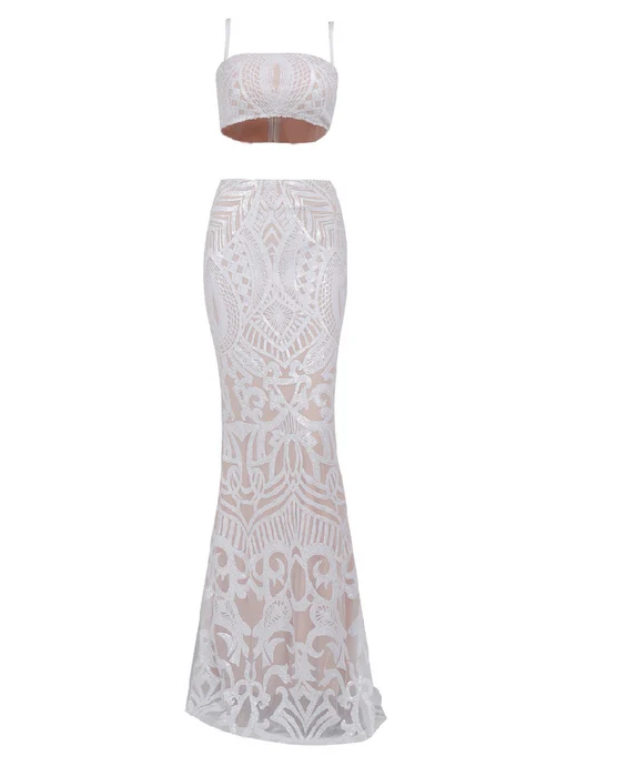 Vestido de novia blanco de dos piezas con corte sirena, vestido de novia sexy para playa Y1386