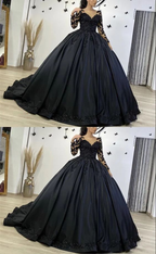Schwarze Langarm Ballkleid Brautkleider Y5754