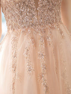Vestido de fiesta de graduación con corte A y brillantes de hada, tirantes finos, sin mangas, largo hasta el suelo, de tul con pliegues y lentejuelas 