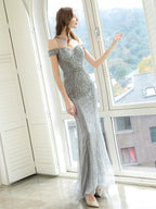 Vestidos de noche formales sexys de sirena/trompeta con brillo lujoso y mangas cortas 