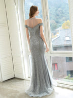 Vestidos de noche formales sexys de sirena/trompeta con brillo lujoso y mangas cortas 