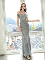 Vestidos de noche formales sexys de sirena/trompeta con brillo lujoso y mangas cortas 