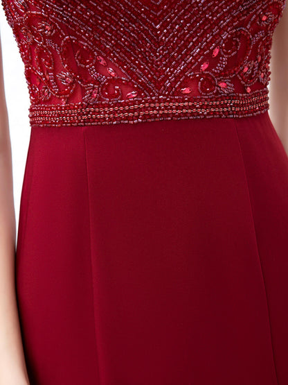 Mermaid / Trumpet Max Chiffon Beaded Luxurious Sexy Formal Evening Dresses Cap Sleeves Floor Length Prom Dresses