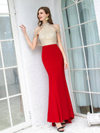 Meerjungfrau/Trompete Max Chiffon Perlenbesetzt Luxuriöse Sexy Formelle Abendkleider Ärmellos Bodenlange Ballkleider 