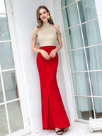 Meerjungfrau/Trompete Max Chiffon Perlenbesetzt Luxuriöse Sexy Formelle Abendkleider Ärmellos Bodenlange Ballkleider 