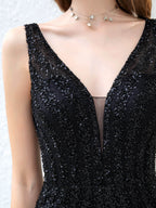 Vestidos de noche formales de lujo, sexys, con escote en V, sirena/trompeta y cuentas, sin mangas, hasta el suelo, para fiesta de graduación 