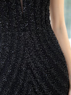 Vestidos de noche formales de lujo, sexys, con escote en V, sirena/trompeta y cuentas, sin mangas, hasta el suelo, para fiesta de graduación 
