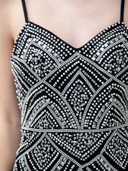 Mermaid / Trumpet Beaded Luxurious Sexy Formal Evening Dresses Spaghetti Strap Sleeveless Floor Length Prom Dresses