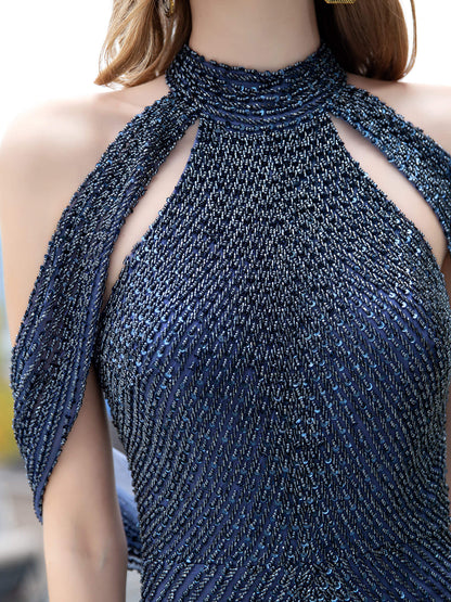 Mermaid / Trumpet Split Beaded Luxurious Sexy Formal Evening Dresses Sleeveless Floor Length Prom Dresses