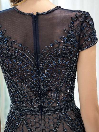 Mermaid / Trumpet Beaded Luxurious Sexy Formal Evening Dresses Cap Sleeveless Floor Length Prom Dresses