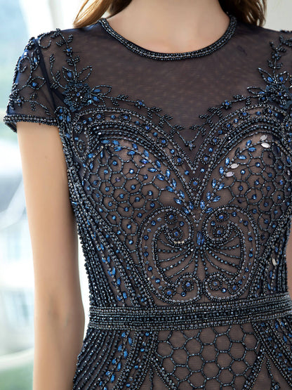 Mermaid / Trumpet Beaded Luxurious Sexy Formal Evening Dresses Cap Sleeveless Floor Length Prom Dresses