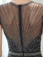 Mermaid / Trumpet Beaded Luxurious Sexy Formal Evening Dresses Cap Sleeve Floor Length Prom Dresses