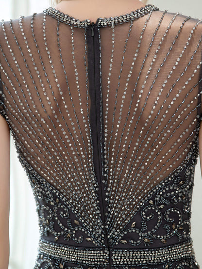 Mermaid / Trumpet Beaded Luxurious Sexy Formal Evening Dresses Cap Sleeve Floor Length Prom Dresses