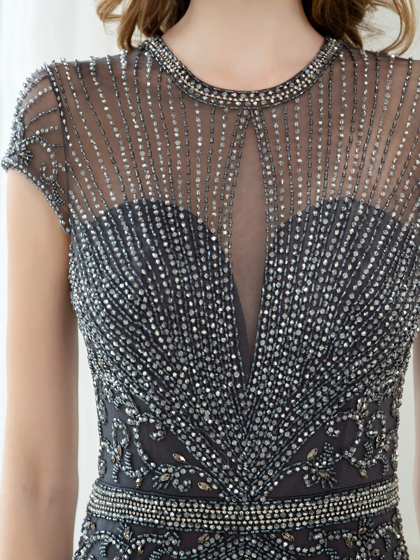 Mermaid / Trumpet Beaded Luxurious Sexy Formal Evening Dresses Cap Sleeve Floor Length Prom Dresses