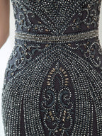 Mermaid / Trumpet Beaded Luxurious Sexy Formal Evening Dresses Cap Sleeve Floor Length Prom Dresses
