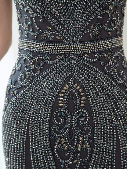 Mermaid / Trumpet Beaded Luxurious Sexy Formal Evening Dresses Cap Sleeve Floor Length Prom Dresses