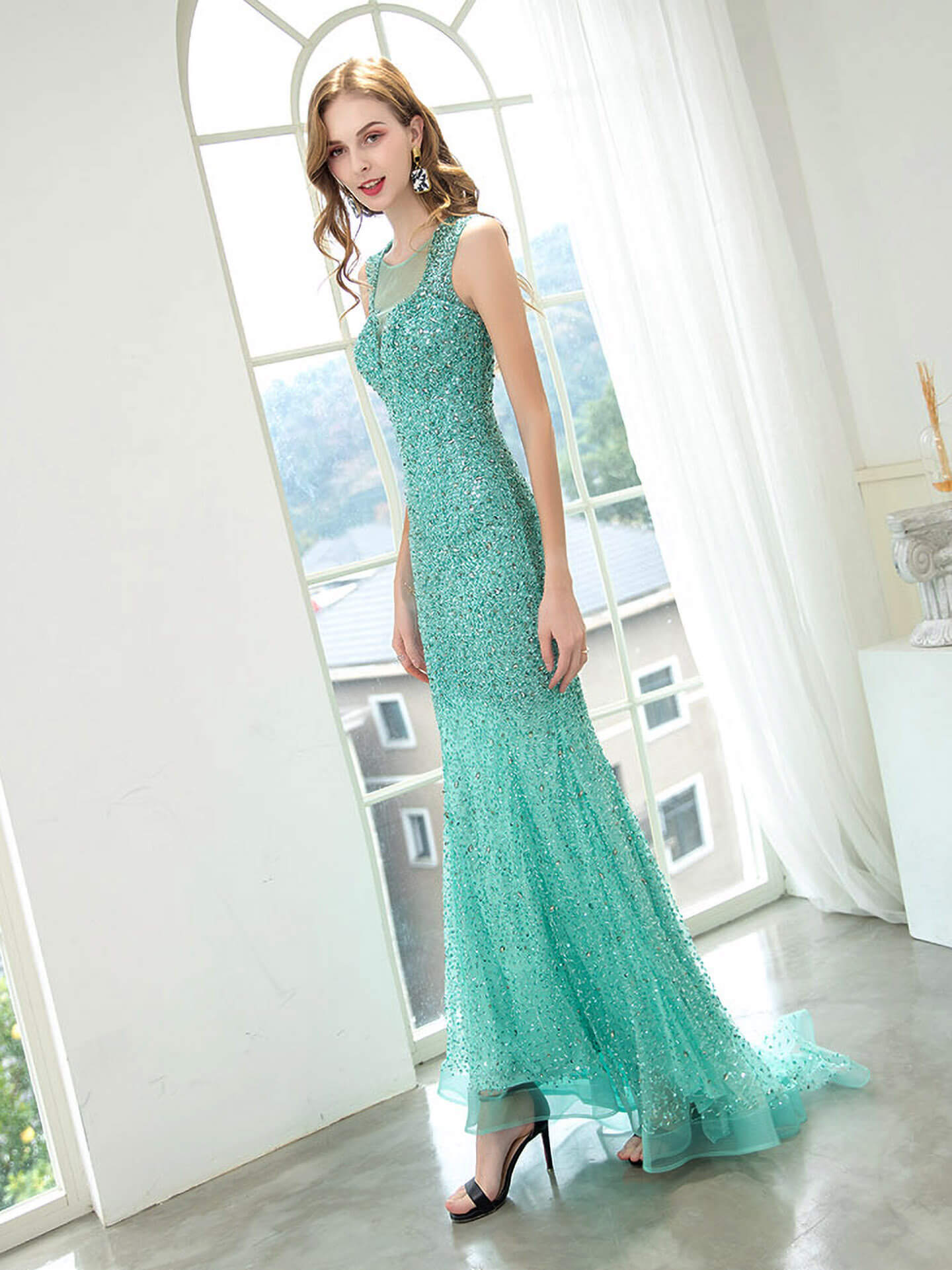 Mermaid / Trumpet Beaded Luxurious Sexy Formal Evening Dresses Sleeveless Floor Length Prom Dresses
