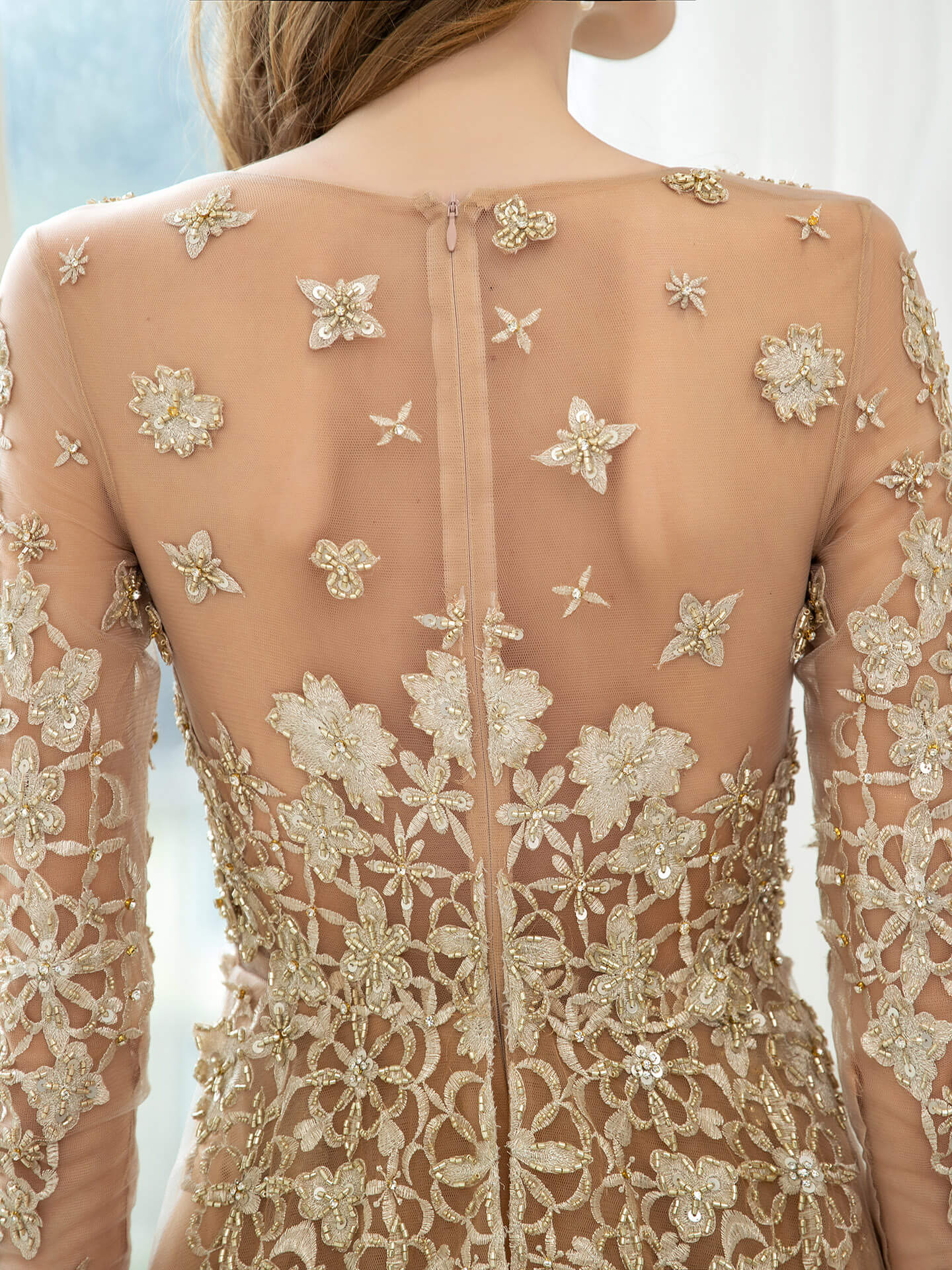 Mermaid / Trumpet V-neck Beaded Luxurious Sexy Formal Evening Dresses Long Sleeve Floor Length Prom Dresses