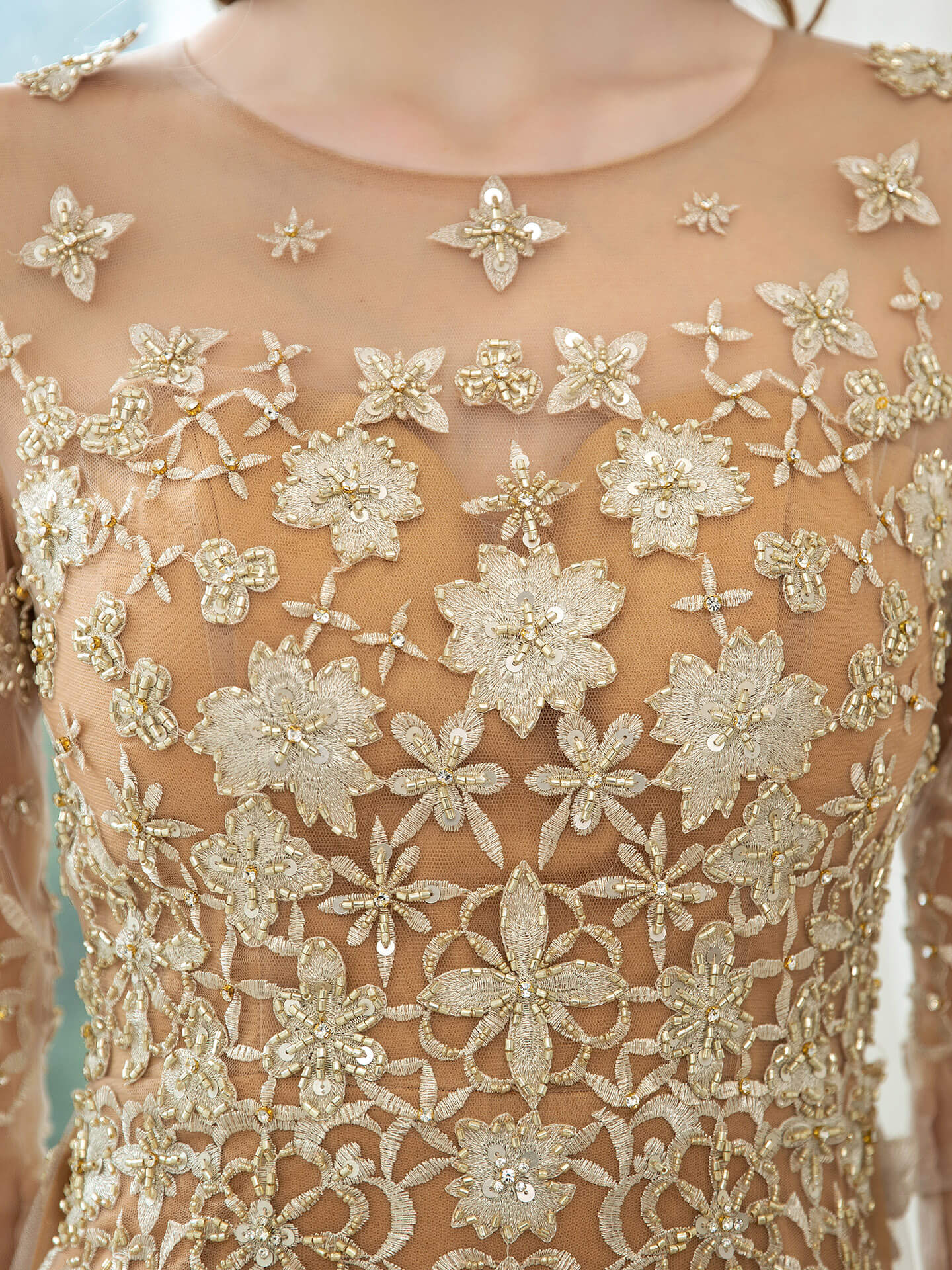 Mermaid / Trumpet V-neck Beaded Luxurious Sexy Formal Evening Dresses Long Sleeve Floor Length Prom Dresses