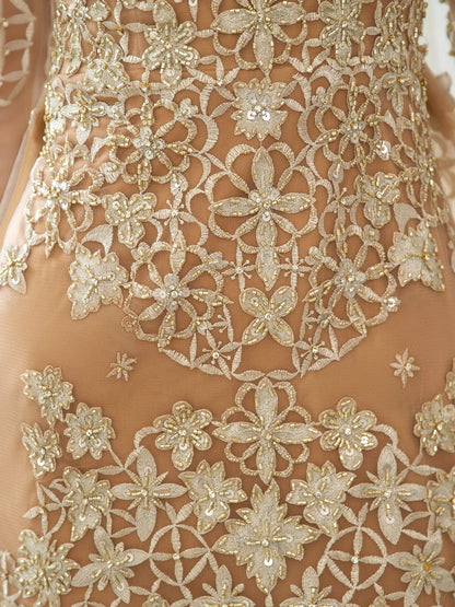 Mermaid / Trumpet V-neck Beaded Luxurious Sexy Formal Evening Dresses Long Sleeve Floor Length Prom Dresses