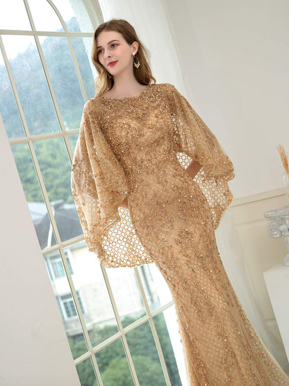 Mermaid / Trumpet Beaded Luxurious Fashion Formal Evening Dresses Long Sleeve Floor Length Prom Dresses