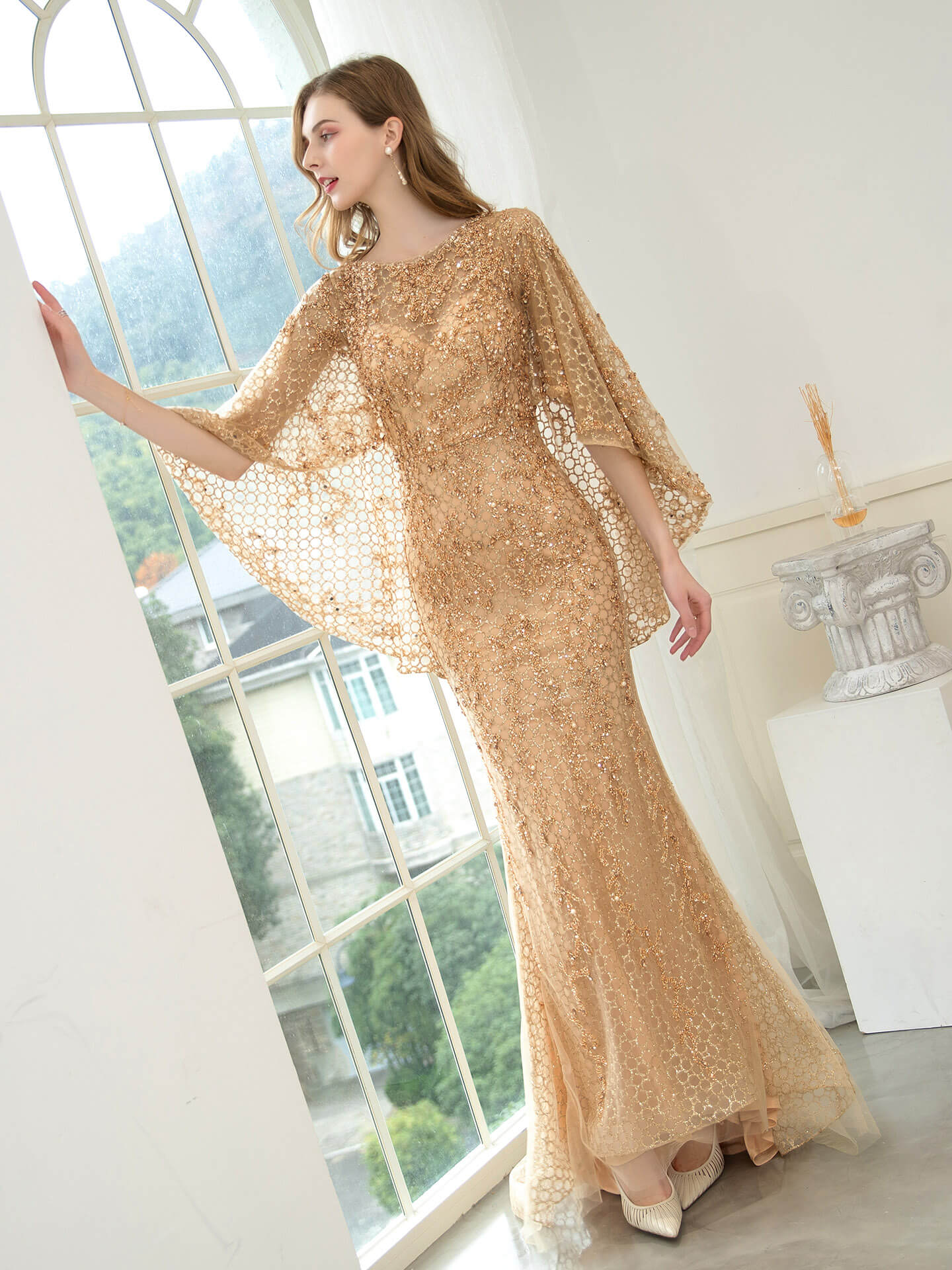 Mermaid / Trumpet Beaded Luxurious Fashion Formal Evening Dresses Long Sleeve Floor Length Prom Dresses
