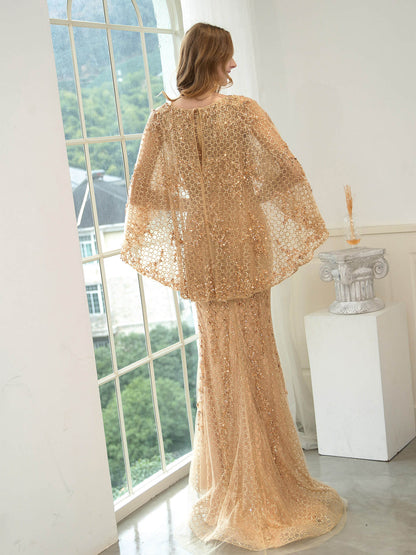 Mermaid / Trumpet Beaded Luxurious Fashion Formal Evening Dresses Long Sleeve Floor Length Prom Dresses