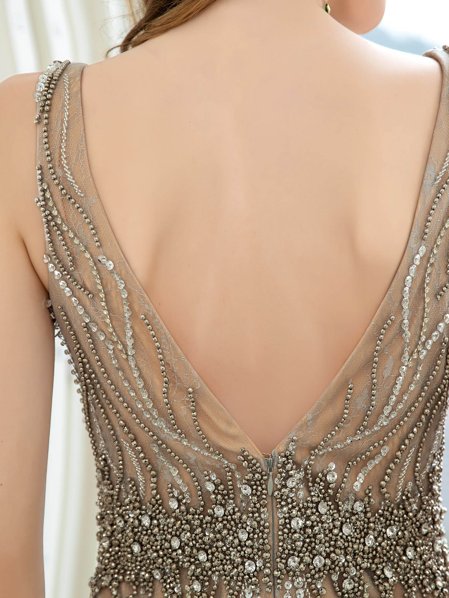 Mermaid V-neck Beaded Luxurious Fashion Formal Evening Dresses Sleeveless Floor Length Prom Dresses