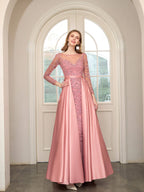 Mermaid / Trumpet Beaded Luxurious Sexy Formal Evening Dresses Long Sleeve Floor Length Prom Dresses