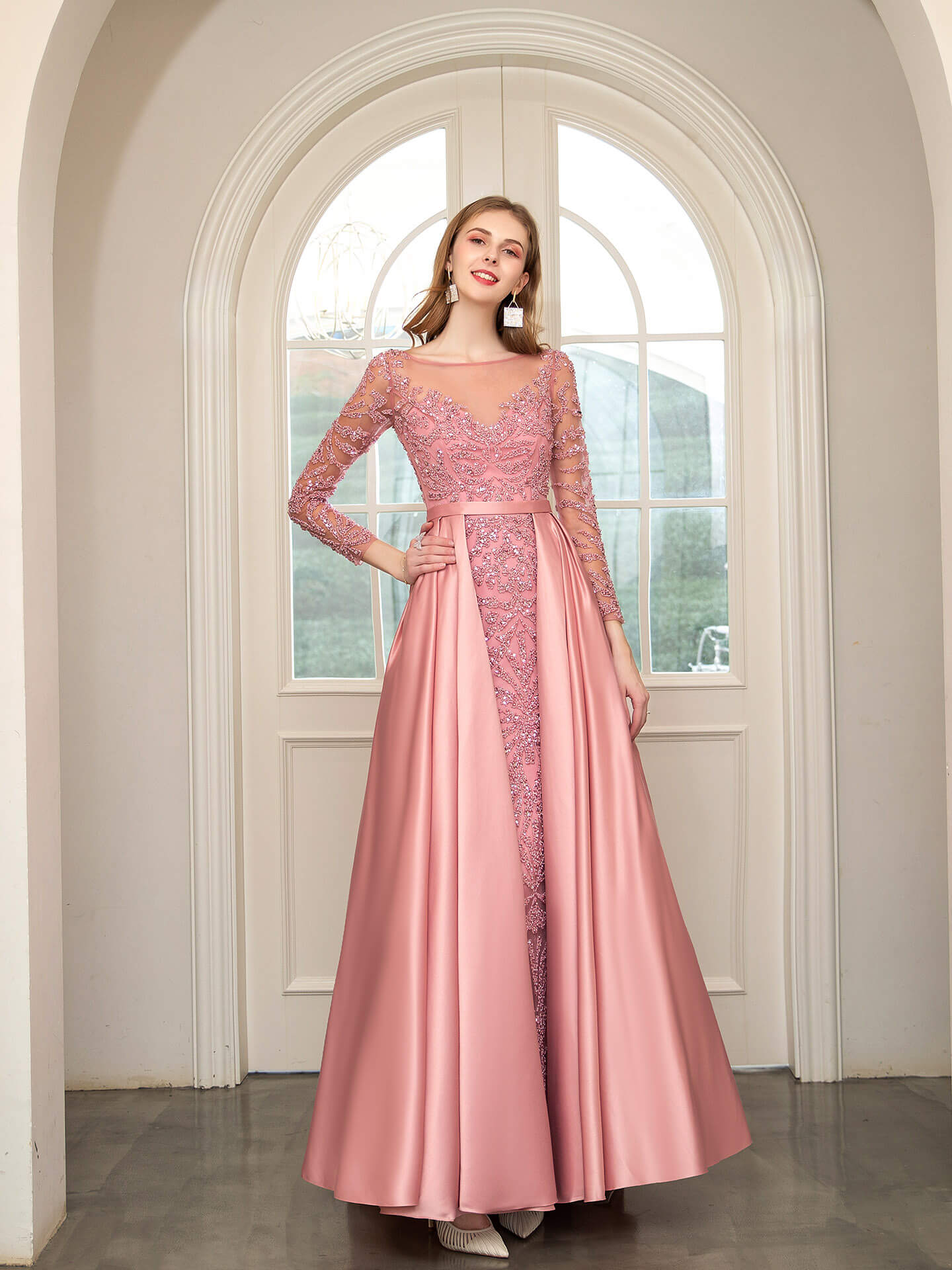 Mermaid / Trumpet Beaded Luxurious Sexy Formal Evening Dresses Long Sleeve Floor Length Prom Dresses