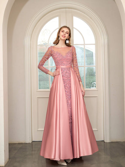 Mermaid / Trumpet Beaded Luxurious Sexy Formal Evening Dresses Long Sleeve Floor Length Prom Dresses